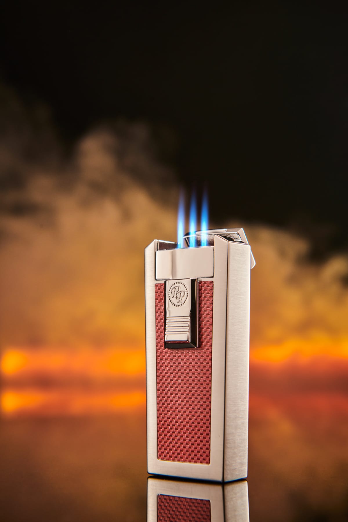 Rocky Patel CFO Triple Torch Lighter - Gunmetal And Blue Premium Cigar Lighter